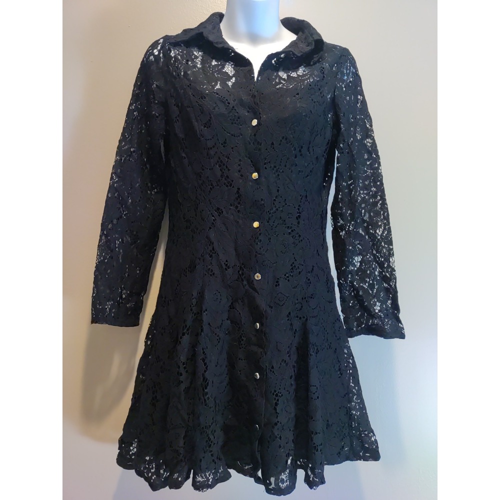 Zara Black Button Down Lace Women Goth Sexy Lined‎ Short Dress Size S